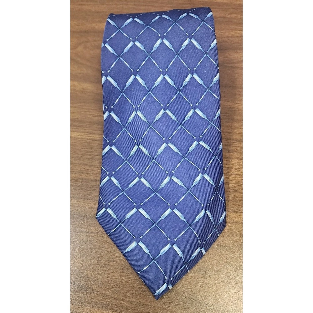 Brooks Brothers‎ 346 Mens Blue Silk Tie Modern Abstract Grid Lattice Pattern